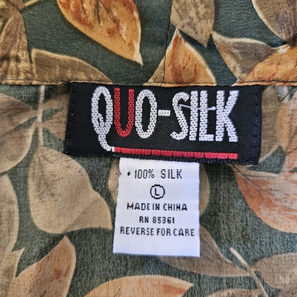 Vintage Quo Silk Leaf Print Blouse Jacket L | Fall Grandpa Fit - Picture 13 of 13
